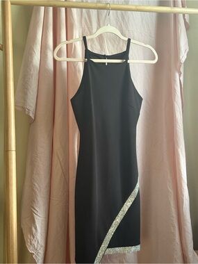 BCX Black Mini Dress with Silver Diagonal Trim